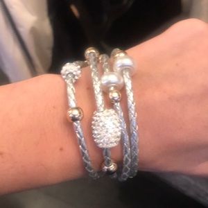 Silver bracelet with decorative crystal beads